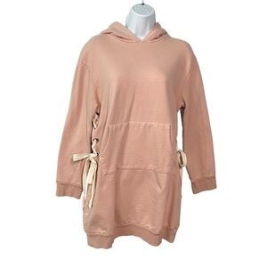 Monrow oversized hoodie M medium Pink Lace up sides Womens Sweatshirt Pocket